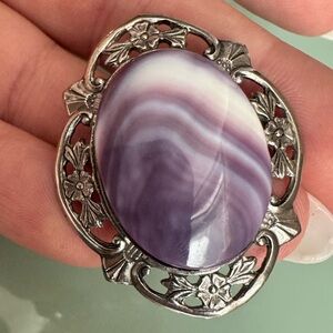 925 Sterling silver with purple and white stone pendant pin brooch 9.3g